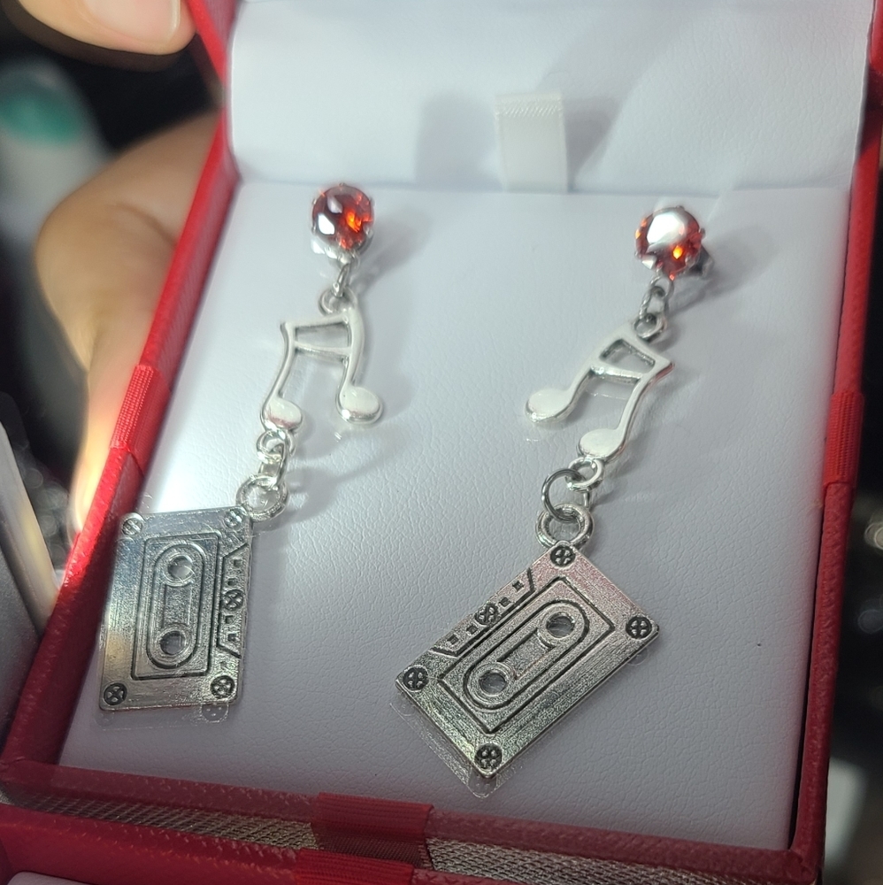 Cassette tape earrings 80's 90's music note mom
